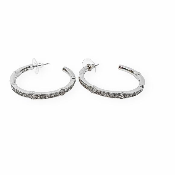 Monet Fashion Earrings Hoop Clear Rhinestones Post Pierced Silver Tone - Picture 6 of 9